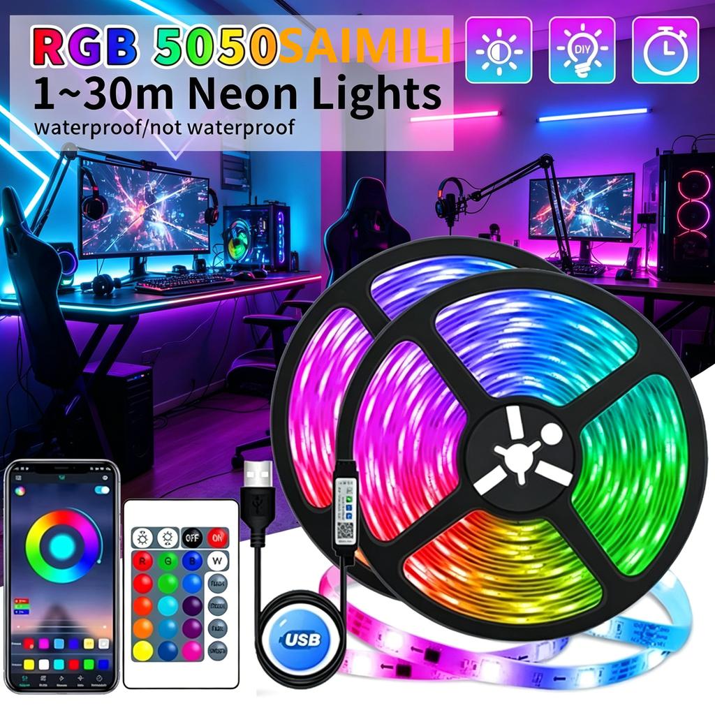 USB LED Gaming Lights RGB LED Light Strip Flexible Ribbon Tape Color Music Sync for TV Backlight Room Christmas Party Decoration