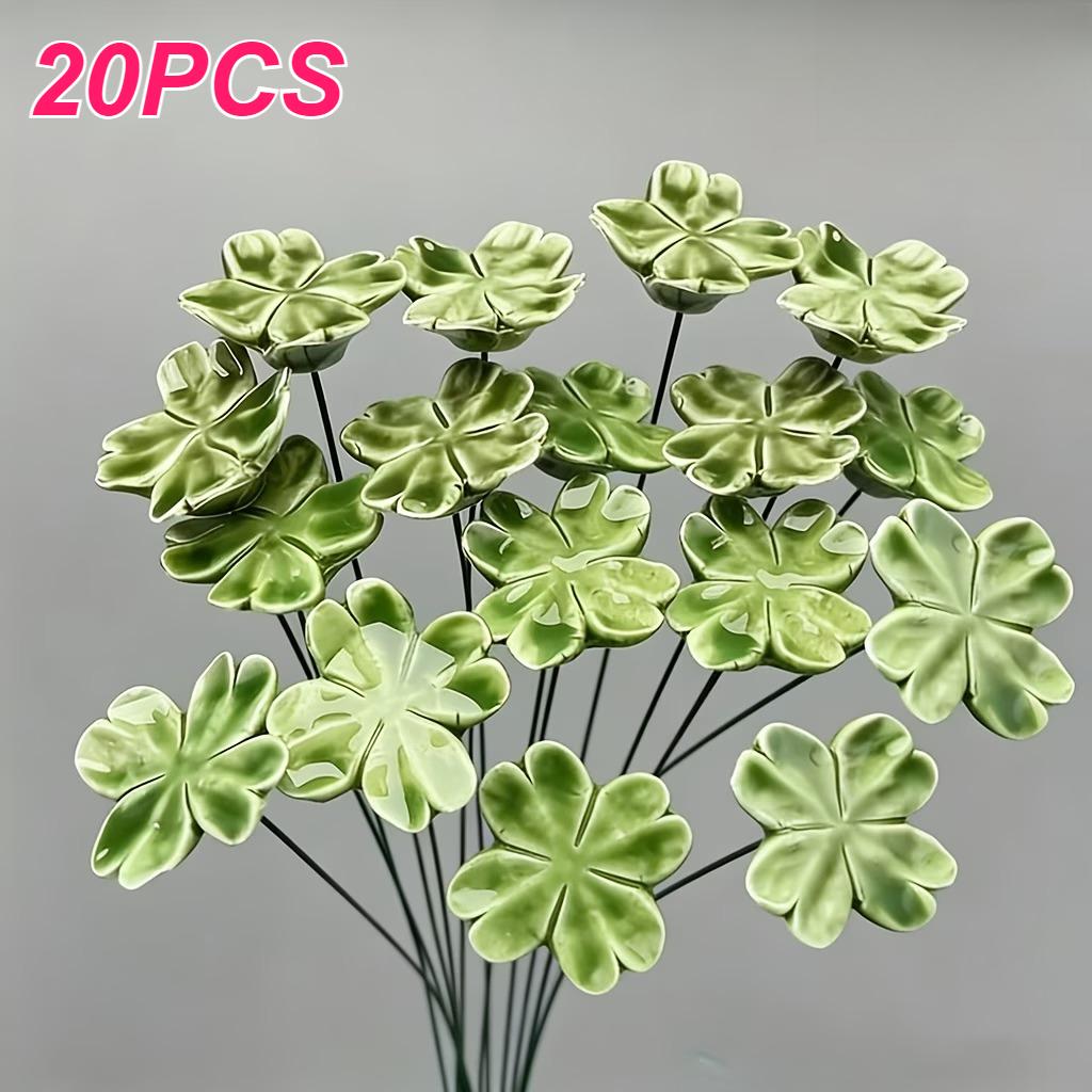 10/20/40pcs Handcrafted Ceramic Four-Leaf Clover Good Luck Hope Faith Love Ceramic Flower Never Fade Eternal for Home Decoration