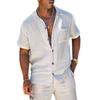 European and American Export Men's Cotton and Linen Short-Sleeved Loose Undershirt Solid Color Short-Sleeved Cotton and Linen Collared Shirt In Stock