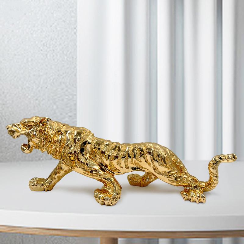 Golden Tiger Animal Sculpture, Electroplated Resin Crafts, Home Decoration, Living Room and Office Desk Decoration Ornaments