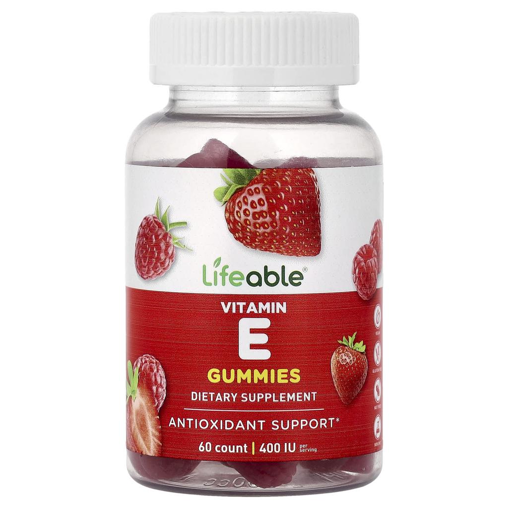 Lifeable, Caramelle alla Vitamina E, Frutti di Bosco, 60 Caramelle (60 mg per caramella gommosa)