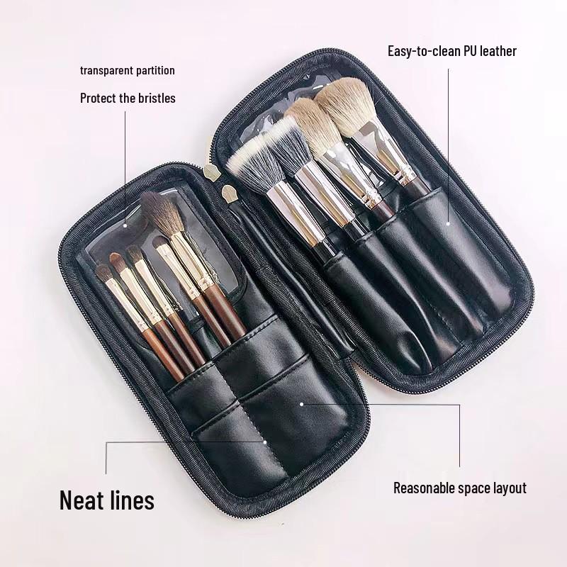 Black Waterproof Double Zipper Makeup Brush Storage Bag - Portable Multifunctional Organizer