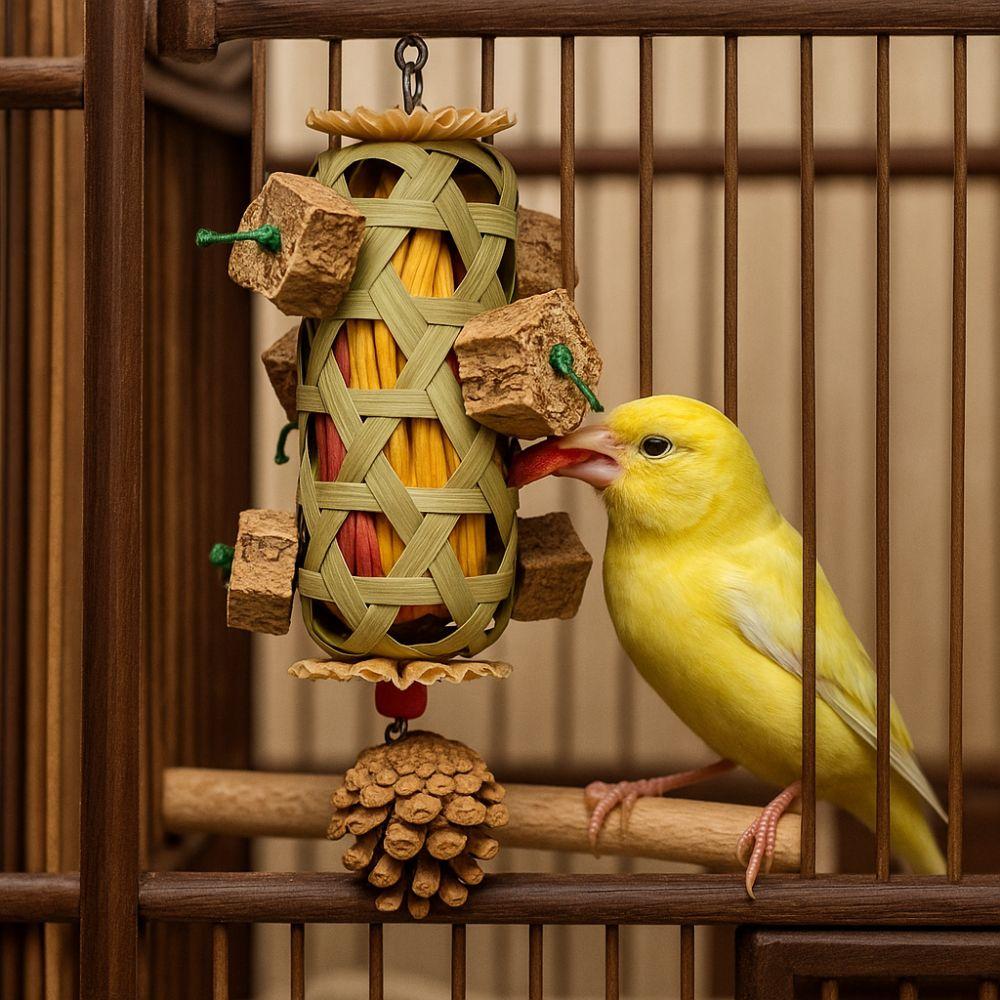 Bite Resistant Pet Bird Chew Toy Bamboo Woven Teeth Grinding Toy Cornhusk Pinecone Toy Small Pet