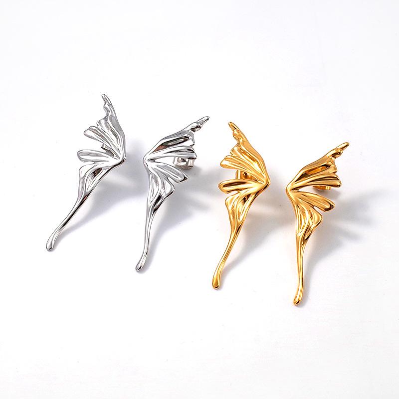 Gold Plated Titanium Steel Angel Wing Butterfly Earrings for Women - Elegant European & American Fashion