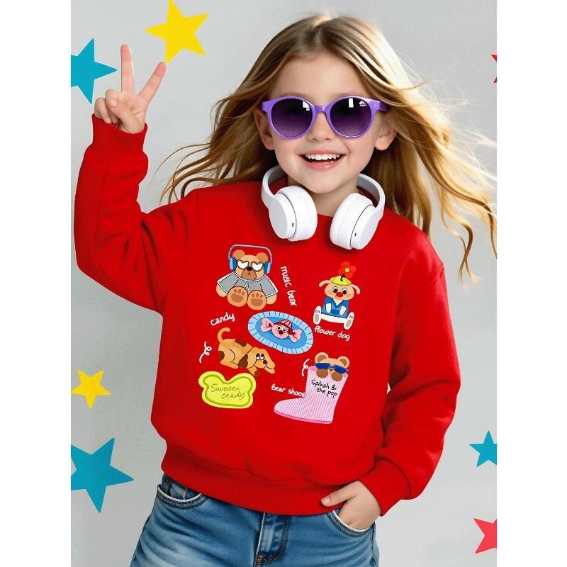 European sizes Girls Soft Crewneck Sweatshirt Cute Animal Characters with Fun Accessories, Casual All-Match, Ideal Holiday Present