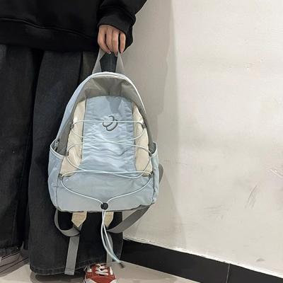 Patchwork Contrast Color Nylon Shoulder Bags Y2k Student Schoolbag Lightweight Backpack  Students