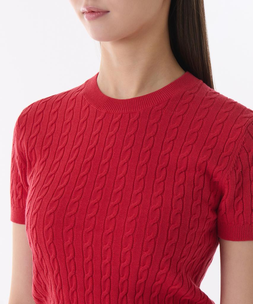 MUSINSA STANDARD WOMAN Women'S Cable Crew Neck Short Sleeve Knit [Red]