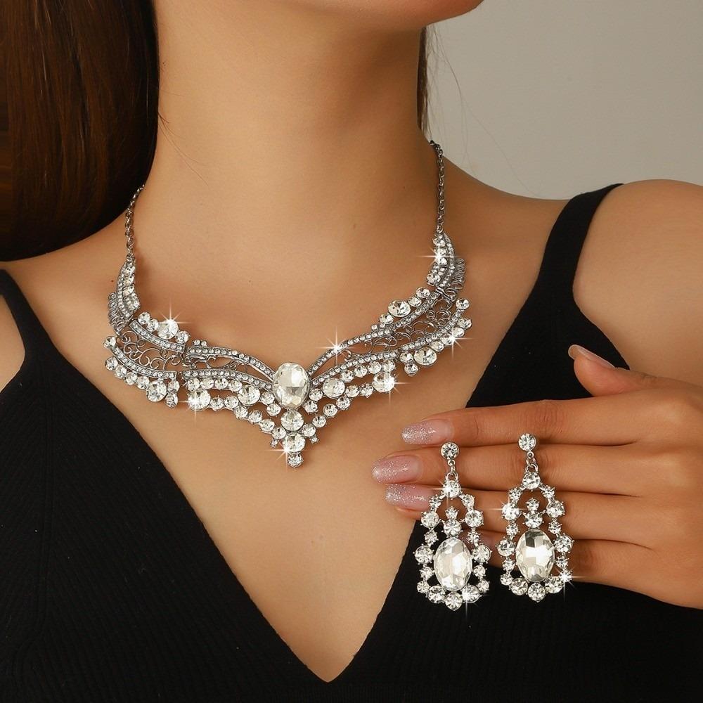 Inlay Rhinestone Necklace Earring Set Fashion Clavicle Chain Jewelry Set  Banquet