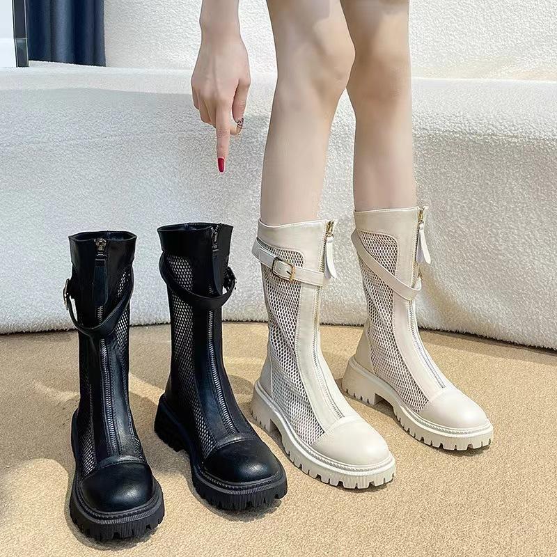 

Martin boots women s summer thin heightened thick-soled breathable hollow short boots medium tube 40