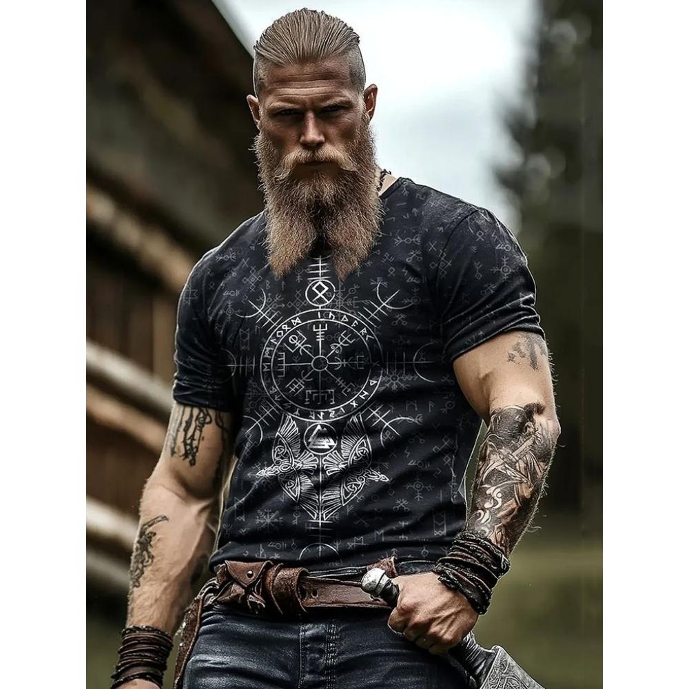 Tribal Style 3D Wolf Print Men's T-shirt Men's Sports And Fitness Short-sleeved Shirt Outdoor Street Men's Fashionable Top