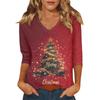 Women's Casual Fashionable Sexy Comfortable V-Neck Christmas Three-Quarter Sleeve Top