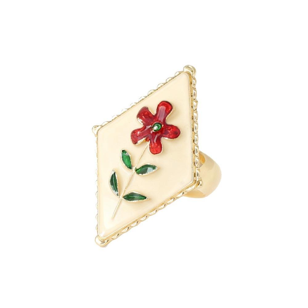 Pomegranate Printing Enamel Flower Ethnic Style Ring Irregular Rotundity Heart-shaped Vintage Metal Geometric Ring Colorful