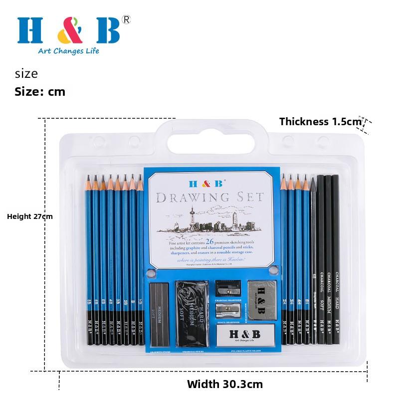 26-Piece Beginner Sketch Pencil Set Raw Wood Drawing Pencils, PVC Carrying Case, Complete Art Kit with Brushes & Tools