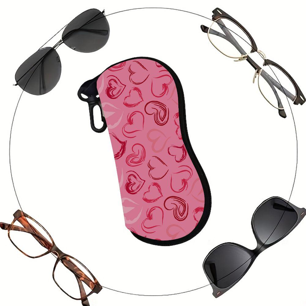 Pink Heart Pattern Soft Eyeglasses Sunglasses Case, Portable Lightweight Fabric Pouch for Spectacles, Protective Storage Bag for Daily Travel Gift