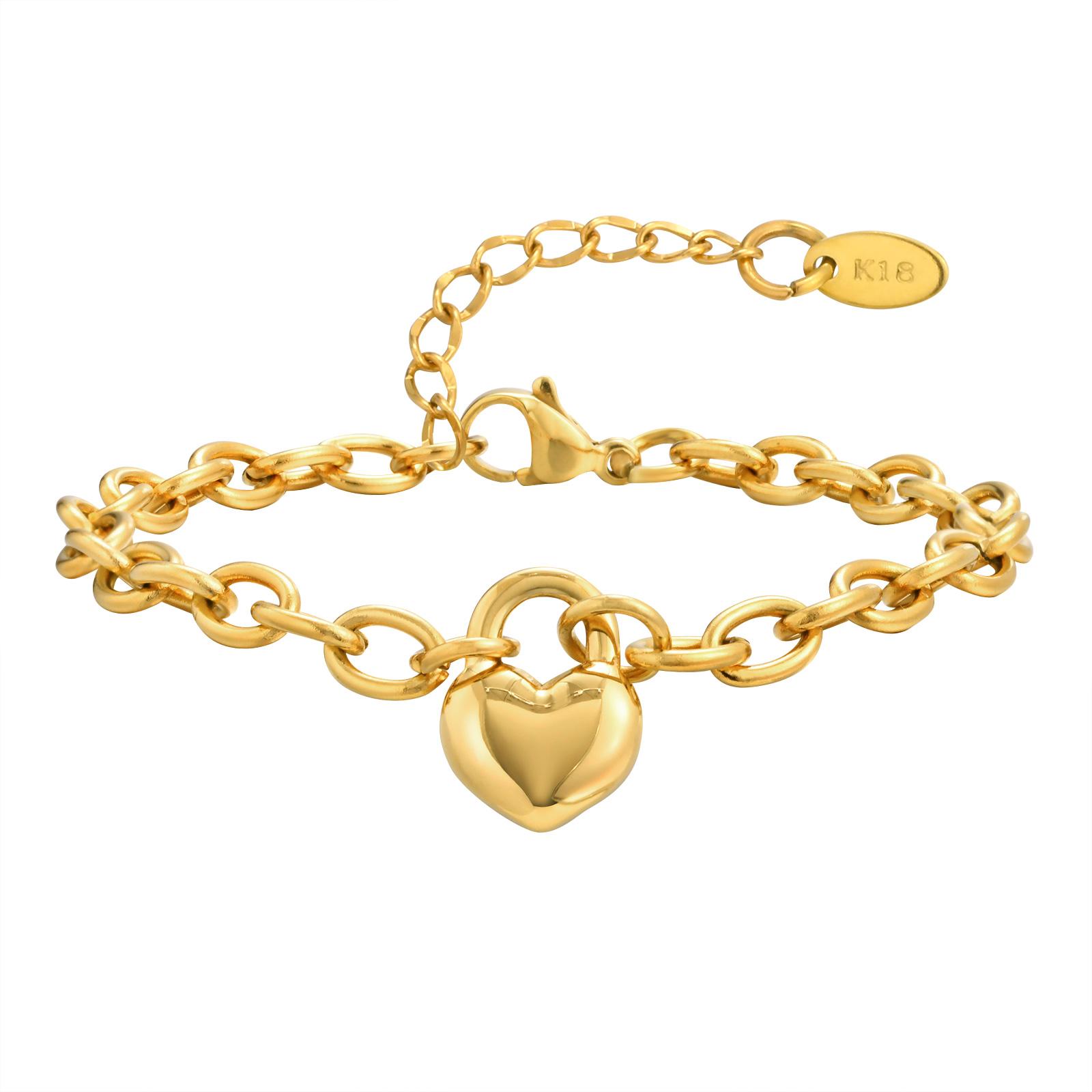 Unique Heart-shaped Lock Bracelet for Women,Gold Color Round Rolo Chain Stainless Steel Bracelets,Female Party Jewelry Gift
