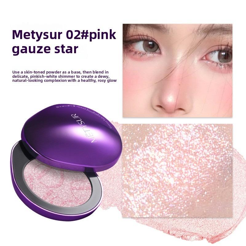 METYSUR Shimmer Highlighter Powder, Finely Milled Pearl Glow, Face Contour Illuminating, Buildable Shine for Natural To Bold Look