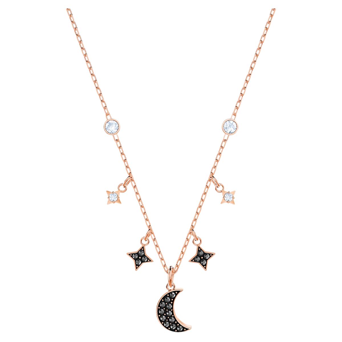 Elegant Layered Star & Moon Pendant Necklace, Silver Rose Gold Plated Sparkling Crystal Ladies Fashion Jewelry Gift