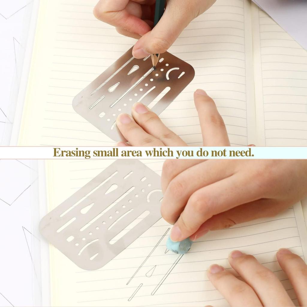 4 Pcs Erasing Shields Stainless Steel Drawing Template Shields Drafting Tools Metal Eraser Shields Tool for Mechanical Drawing Engineering Design