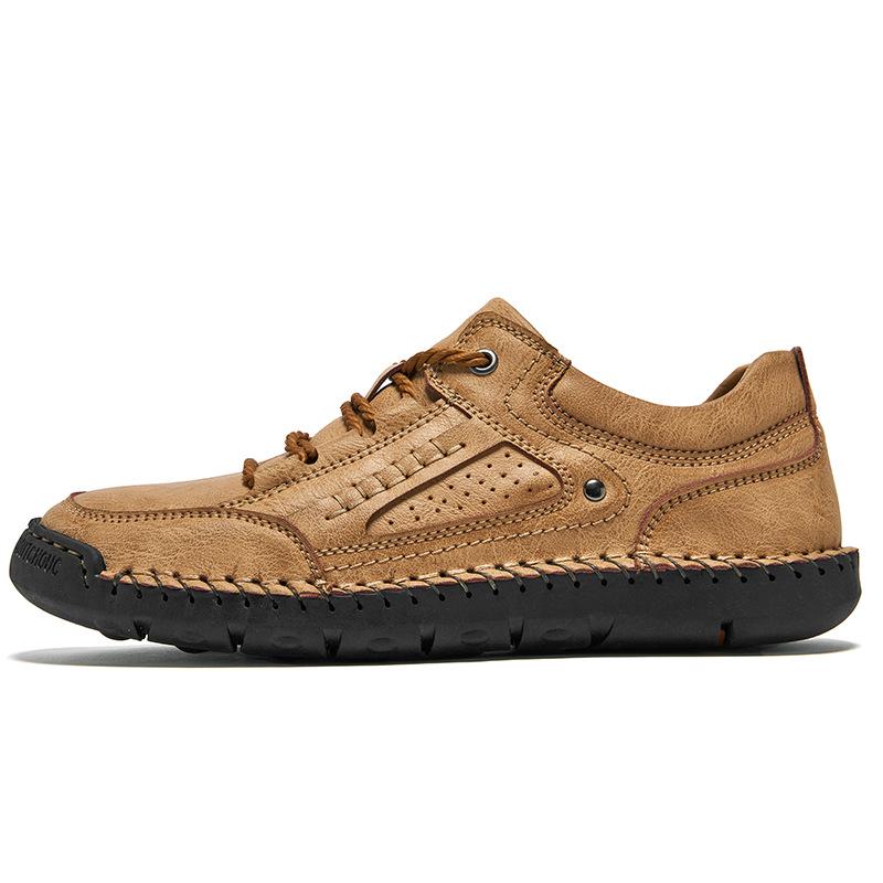 2025 Plus Size Hand-stitched Men's Leather Slip-on Casual Low-top Shoes for Spring