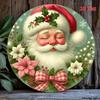Christmas Santa Wreath Metal Wall Decor Red Bow Holly Poinsettia Round Iron Sign Farmhouse Garden Holiday Home Decoration