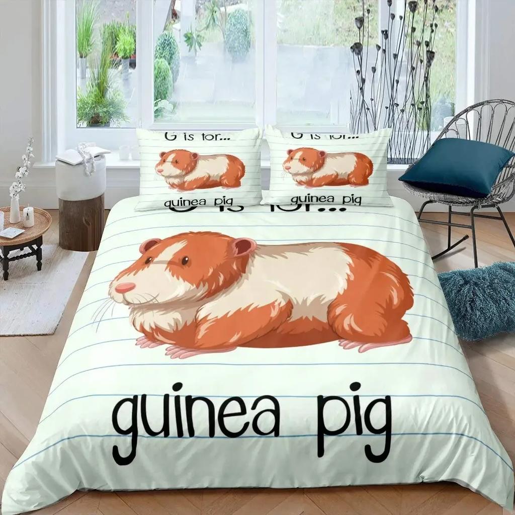 Guinea Pig Duvet Cover Set King Size Cute Guinea Pig Comforter Cover Rodent Breeds Bedspread Cover Animal Print Bedding Sets