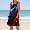 Women's Stylish Casual Independence Day Print Cuffless Pocket Dress