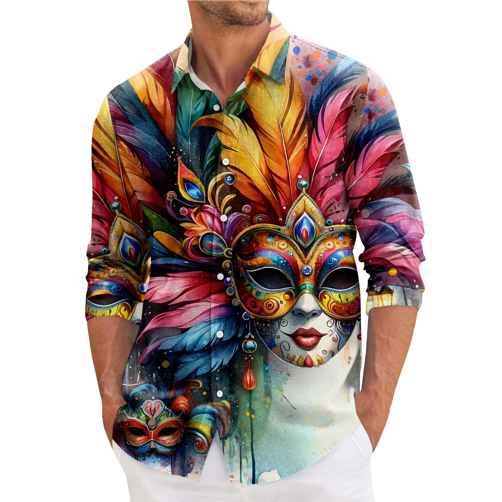 

Мужская весенняя повседневная свободная рубашка с длинным рукавом с принтом Мужская рубашка XL киноварь