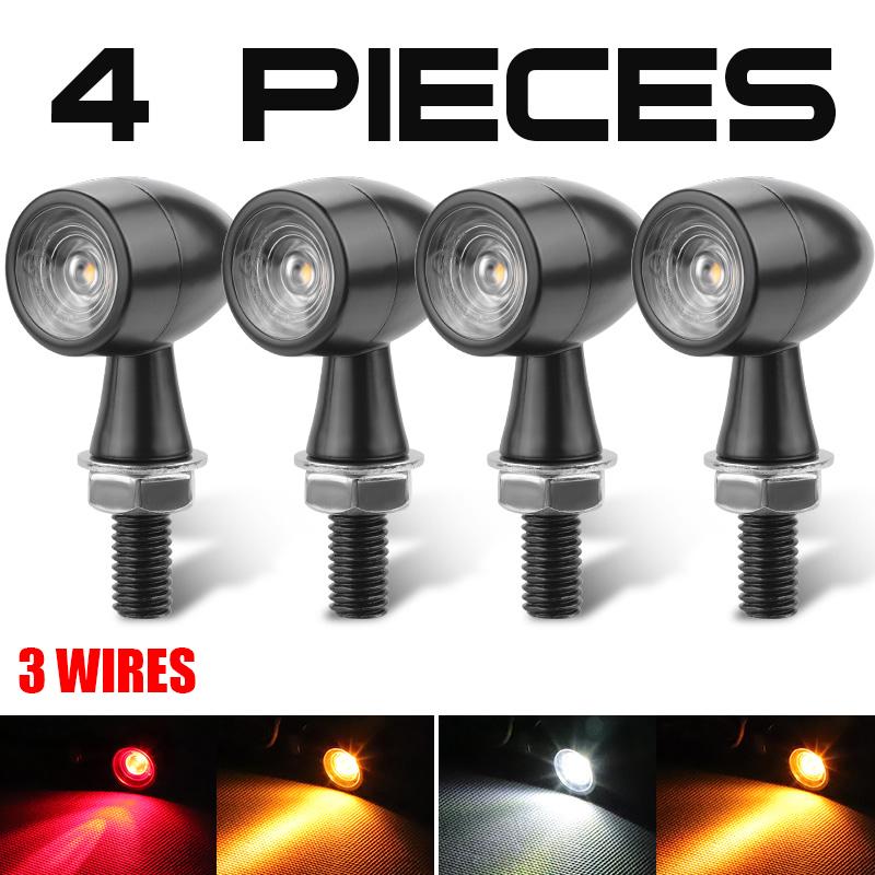 4 Wires E24 Motorcycle LED Turn Signals Light DRL Mini 8mm Retro Indicator Stop Lamp Flasher Blinker For Honda Suzuki Kawasaki