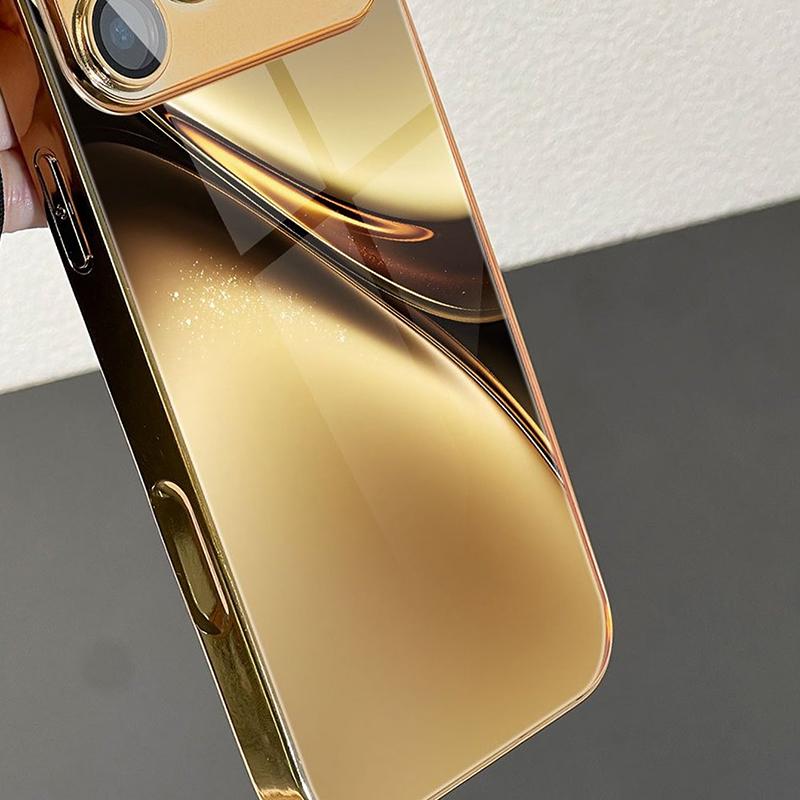 Luxusní Zlatý Zjednodušený Abstraktní Kovový Lak Skleněné Pouzdro Na Telefon Pro iPhone 17 Pro Max 11 12 13 14 15 16 Plus 17 Air 16E Kryt