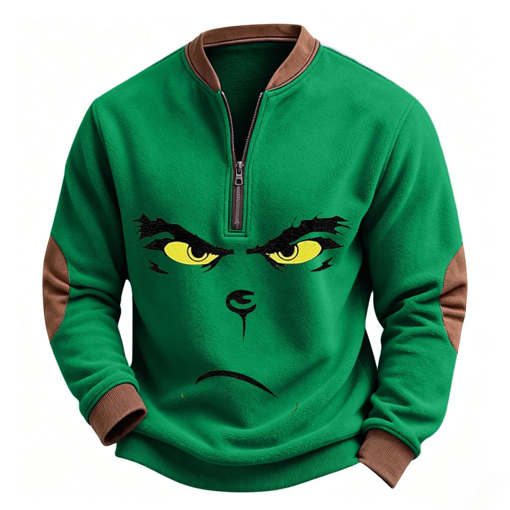 Men's Sweatshirt with Christmas Print and Casual Button