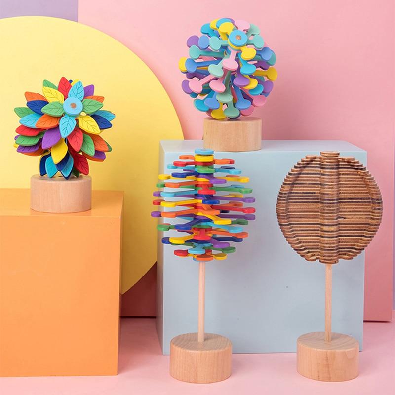 ZK20 Wooden Spiral Lollipop Toys Spin Magic Wand Stress Relief Fibonacci Sequence Fidget Toy for Adults Kids Antistress Gift