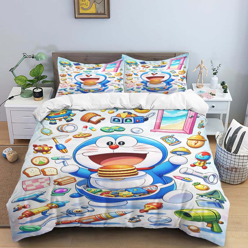 3D Kreslený Doraemon Digitálně Tištěné Povlečení, Povlak na Peřinu, Povlak na Polštář, Ložní Prádlo, Sváteční Dárek