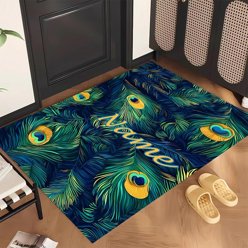 Retro Pfau (1) Personalisierter Name Büro Teppich Stilvolle Dekoration für Wohnzimmer Schlafzimmer Küche