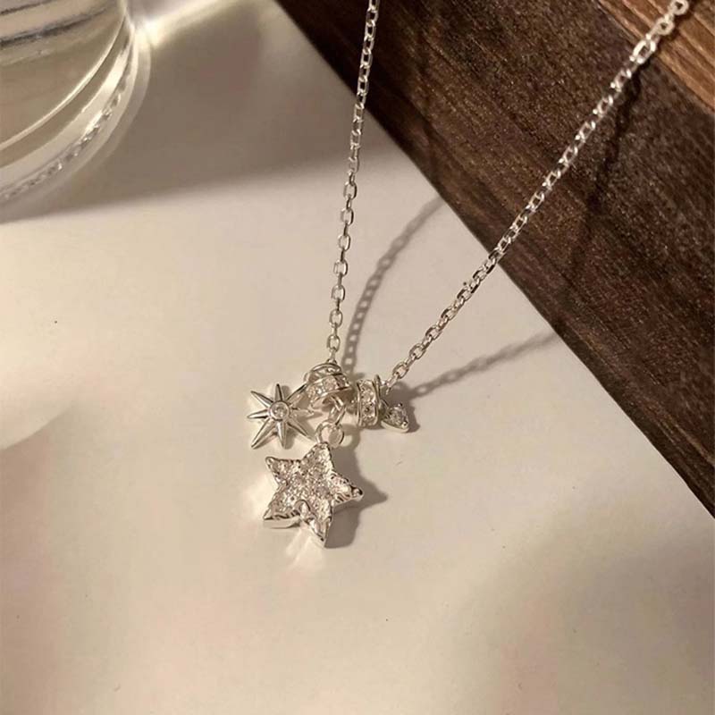 

Fashion Silver Color Star Pendant Necklace for Women Personality Charm Circle Zircon Necklace Birthday Party Jewelry Gifts