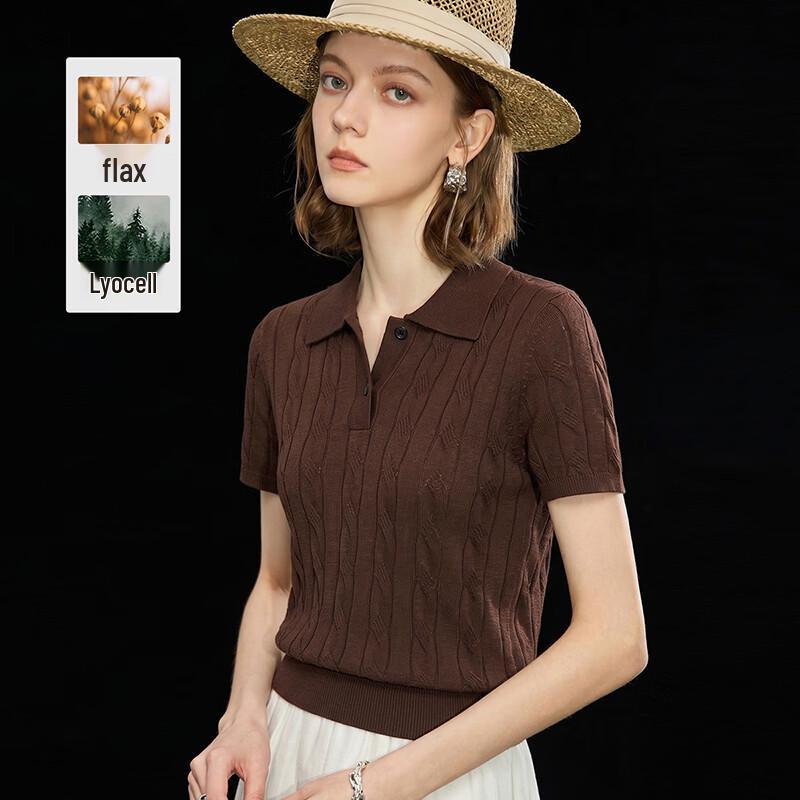 Women s Tencel Linen Blend Lapel Knit Top L