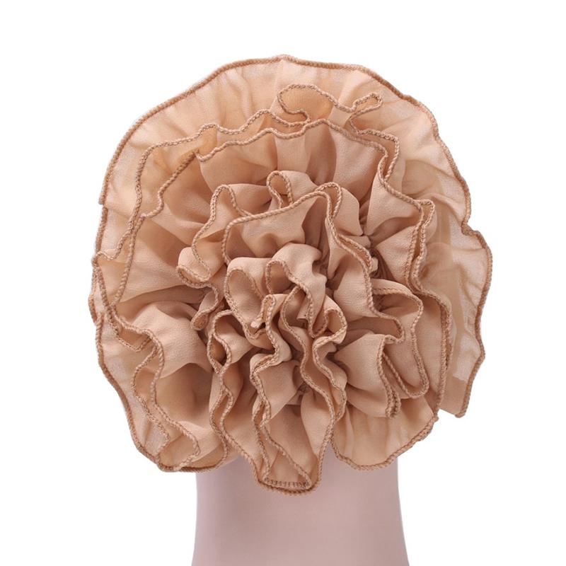 Frau Große Blume Turban Haar Zubehör Elastische Tuch Haar Bands Hut Chemo Beanie Damen Muslimischen Solide Haar Verlust Schal Kappe