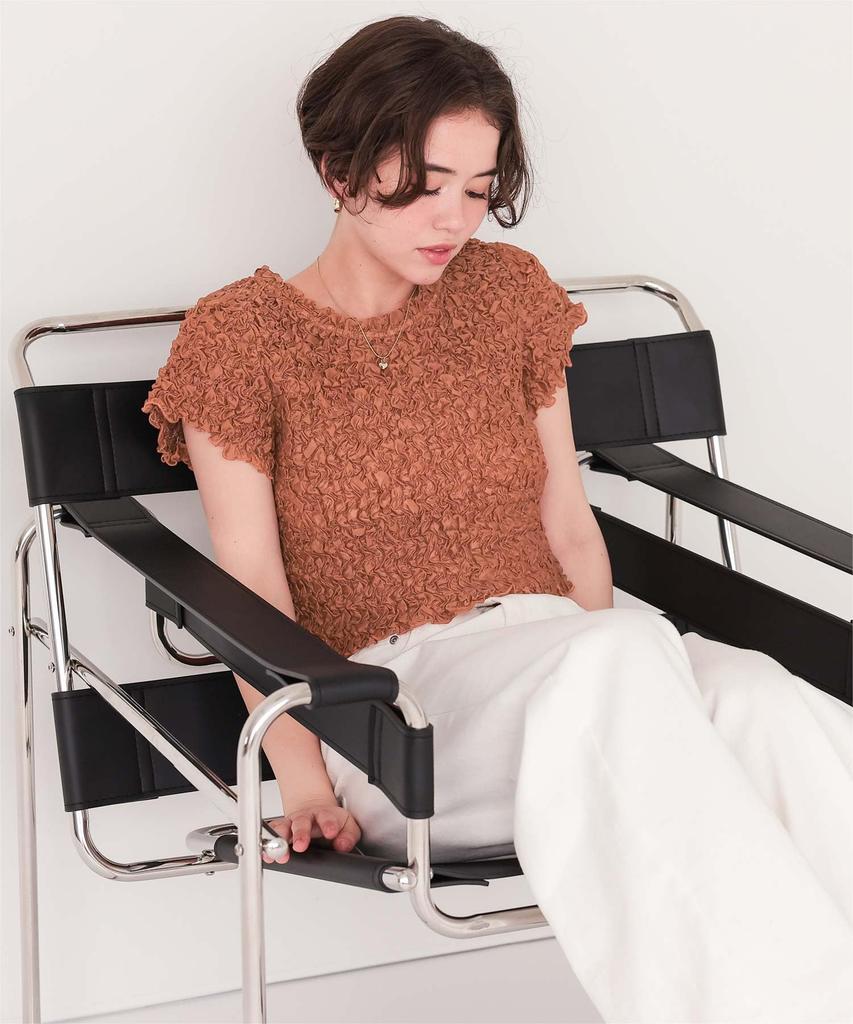 Titibait Pokopoko Shirred Sheer Top AFXP4324 Free Size Brown Women's