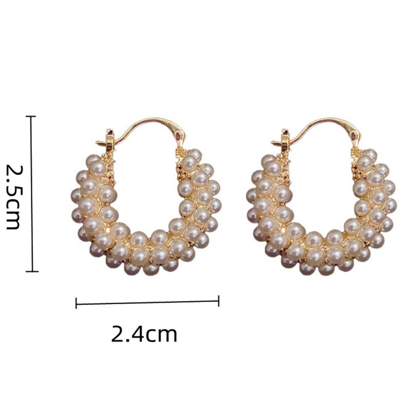 1 Pair Vintage Pearl Round Earrings for Women Big Hoop Pierced Allergy Resistant Earrings Jewelry