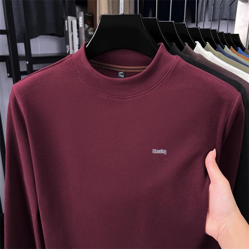 Men's Winter Fleece Hoodie Casual High-End Round Neck T-Shirt 2025 Thick Base Layer