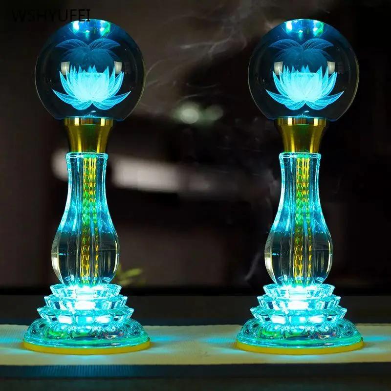 2pcs new crystal lotus Candlestick holder for household use Buddha Guanyin rainbow lotus lamp feng shui ornament