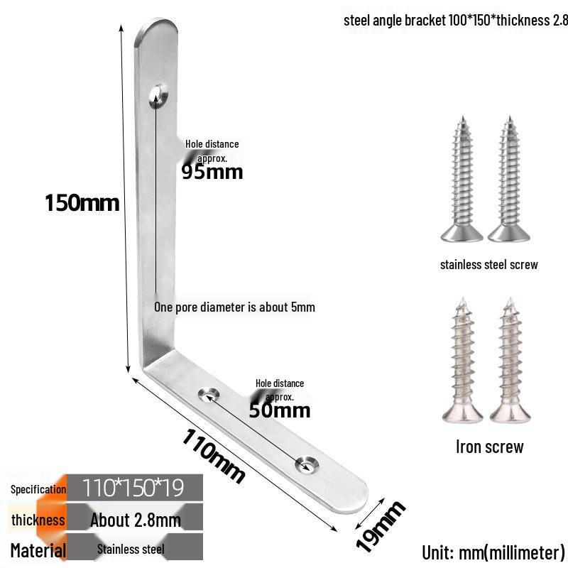 Thickened Stainless Steel 90° Right Angle L-Shaped Corner Bracket Shelf Support