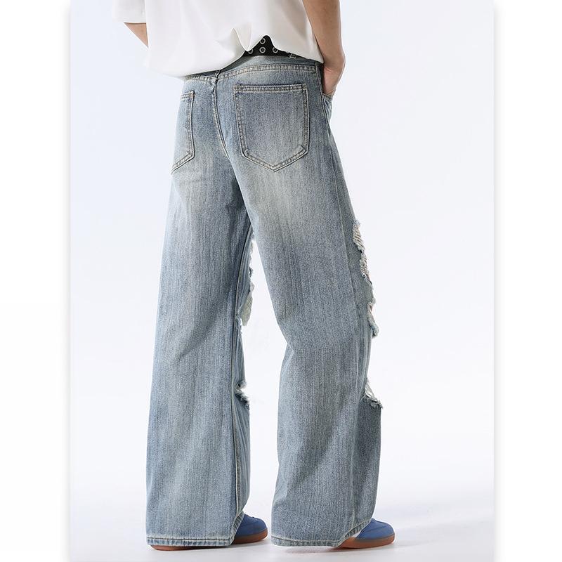 Summer New High Street Ripped Scimitar Pants Men's Niche Jeans