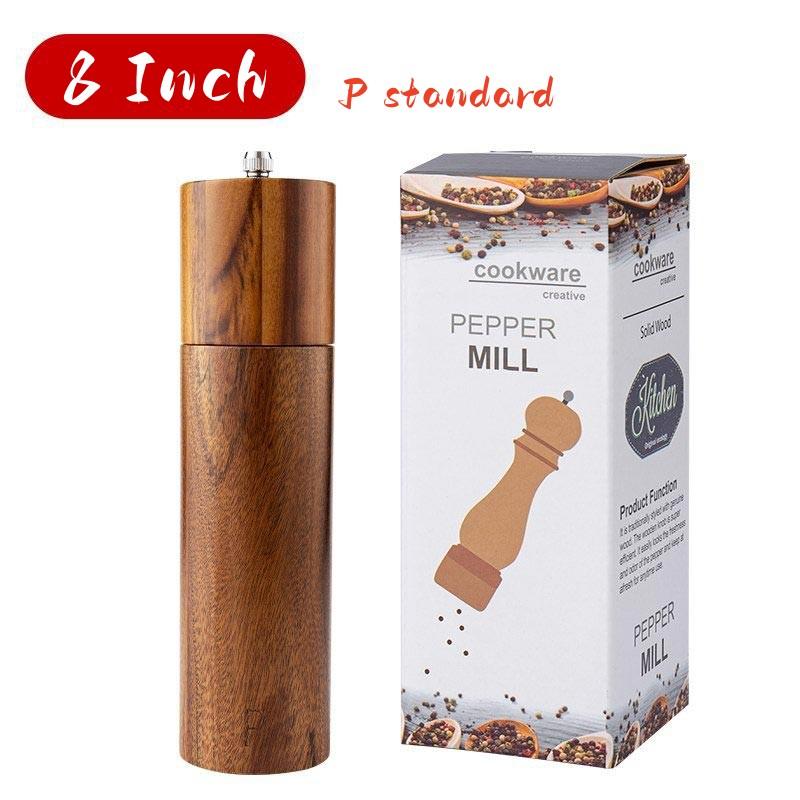 Cylindrical Wooden Salt and Pepper Grinder Set,Refillable and Matching Spice Mill,Wood Tray,Tall 8Inch,Manual Pepper Shakers Set