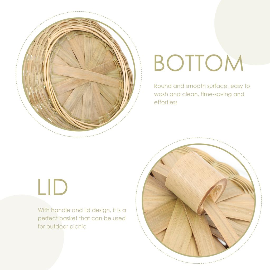 Wicker Bamboo Storage Basket Rubbish Bin with Lid for Food Round Baskets Weaving Kitchen