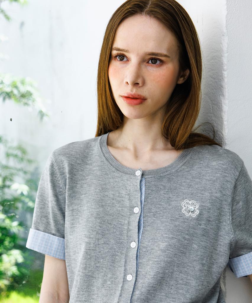 HYFVE Color-Blocked Button Short-Sleeve Cardigan