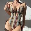 Europäischer und Amerikanischer Bunter Gehäkelter Texture Slim Sexy Neck Einteiler Badeanzug TK383