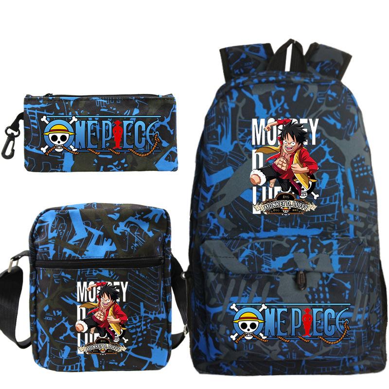 ONE PIECE Luffy Peripheral Student School Bag Three-piece Youth Backpack Shoulder Bag Pencil Case