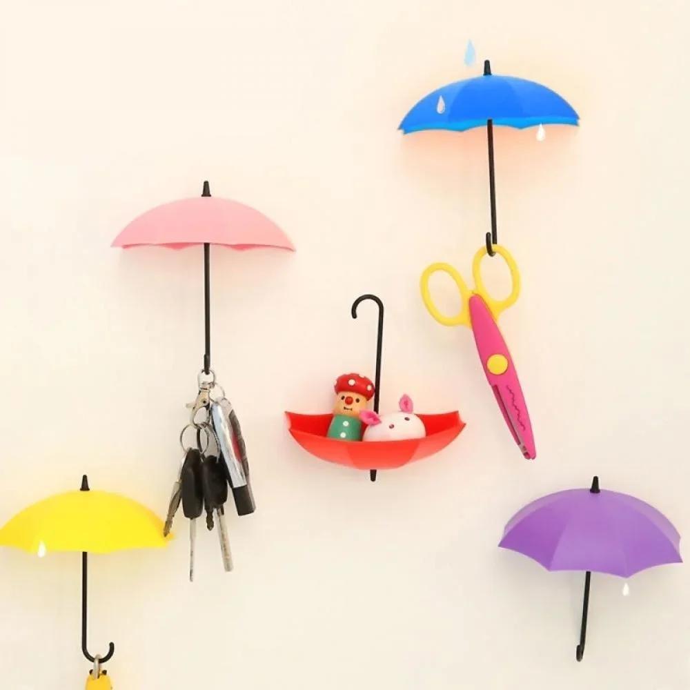 3Pcs Hooks Colorful Umbrella Wall Hook Key Hair Pin Holder Organizer Decor Beautiful Creative Small Umbrella Hook Home Supplies