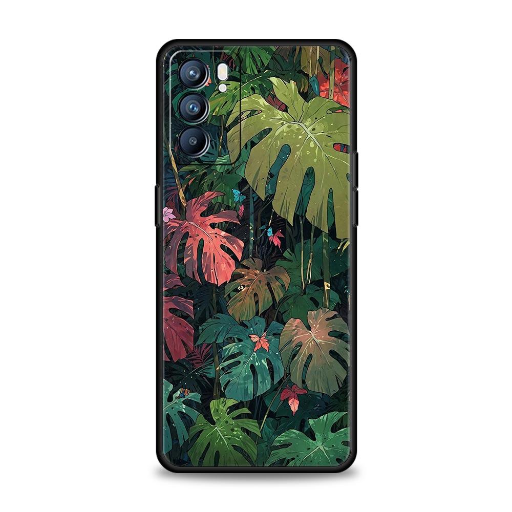 Abstract Plants Flower Phone Case For Oppo A17 A31 A54 A57 A78 A79 A98 Find X5 X6 Reno 6 7 8 10 11 12 13 F Pro 5G Soft TPU Cover