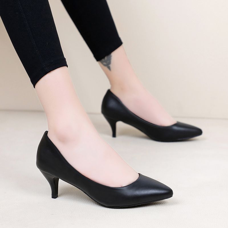 2025 Spring and Autumn New Professional Small High Heels Women's Pointed Thin Heels Sexy Work Shoes Women's Black Not Tired Feet Single Shoes